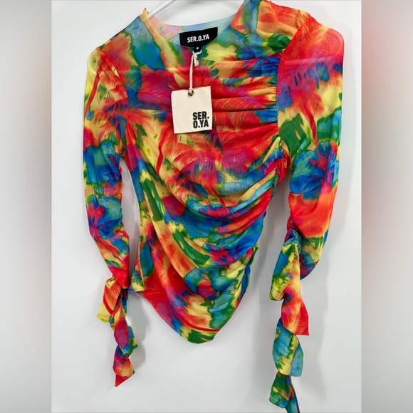 SER.O.YA Janey Multicolor Printed Long-Sleeve Crop Top Small - Picture 6 of 6